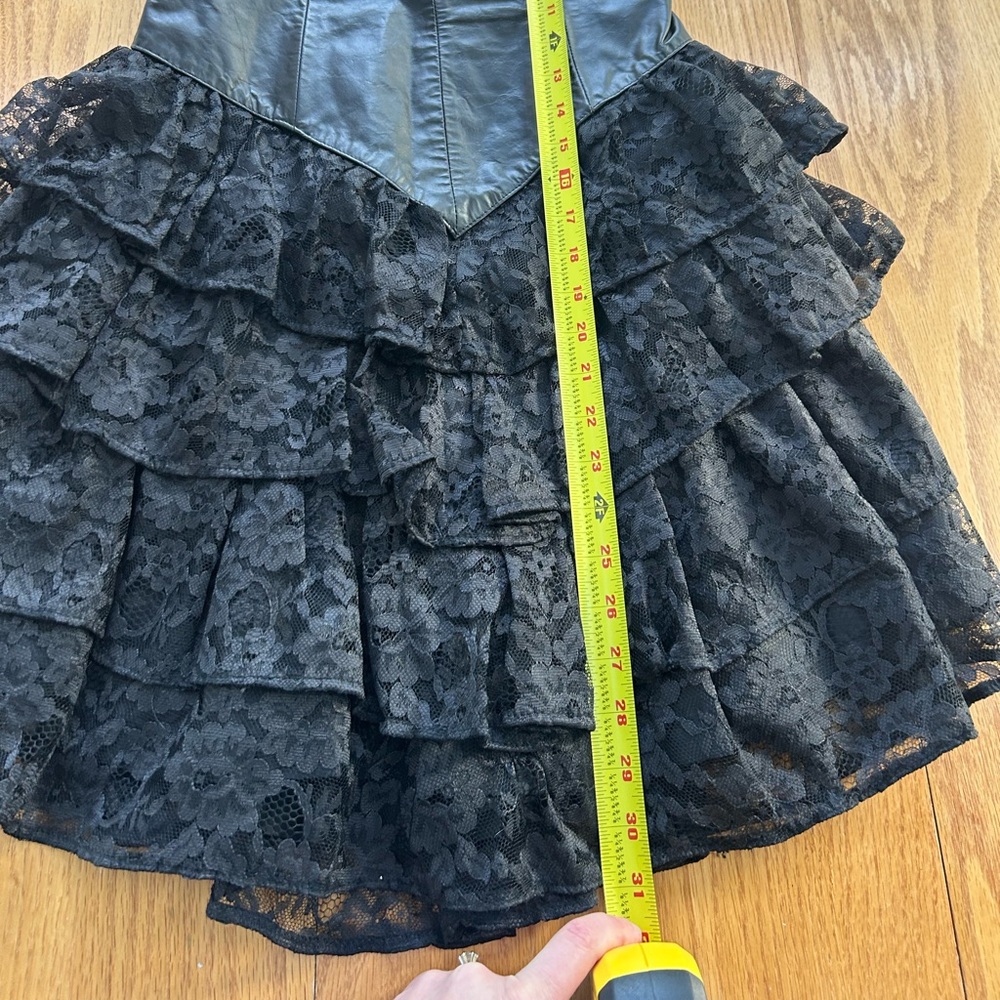 Vintage Chia Leather Corset Lace Tiered Ruffle Dress 90s Korea Rocker Punk Sz 12 - Picture 7 of 13
